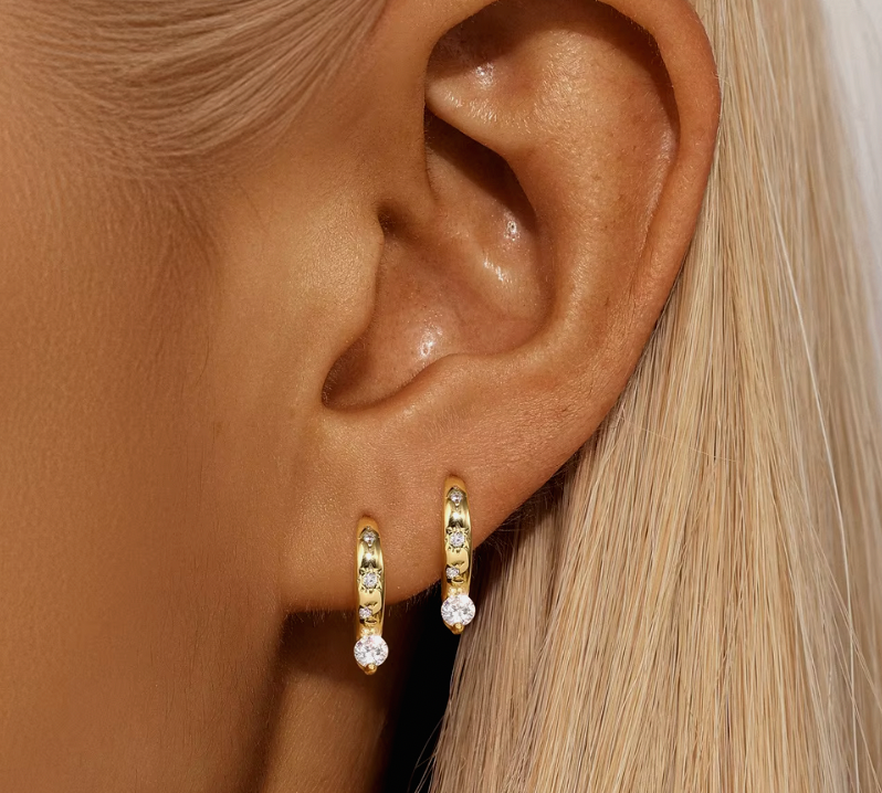 Bold Starry Hoops with a Dangling Circle Stone