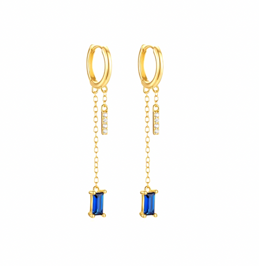 Dangling Blue Baguette & Pavé Bar on Chains Hoop