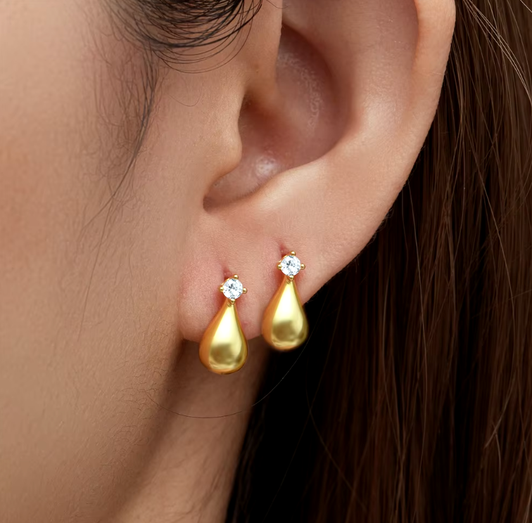 Bold Teardrop with Circle Stone Hoops