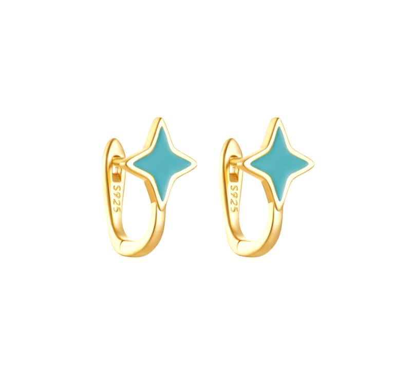 Turquoise Enamel North Star Square Hoops