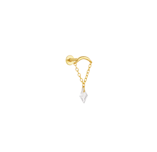 Dangling Chain Crystal Rhombus Curved Bar Stud