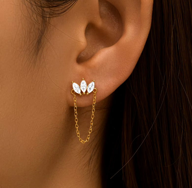 Triple Marquise with Dangling Chain Stud