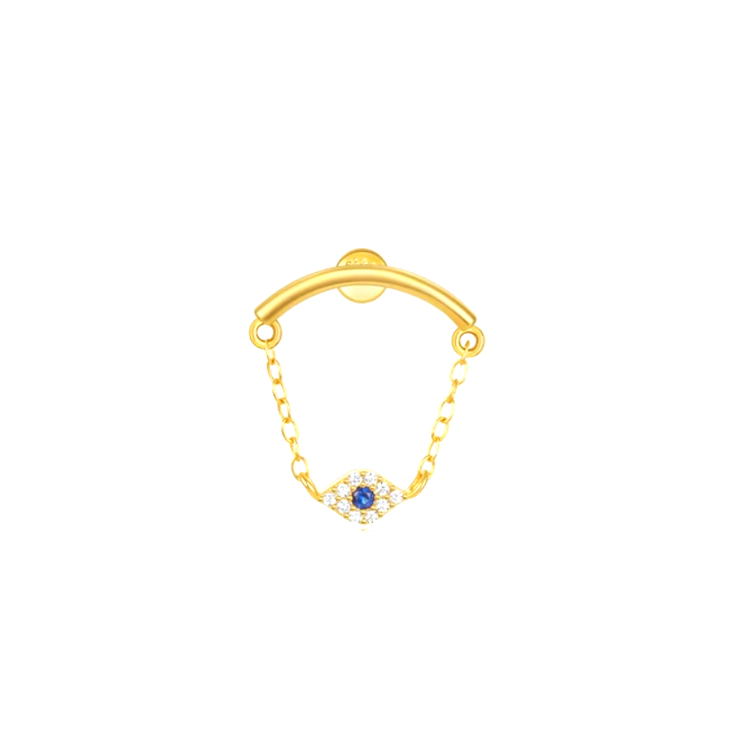 Dangling Evil Eye Chained Curved Bar Stud