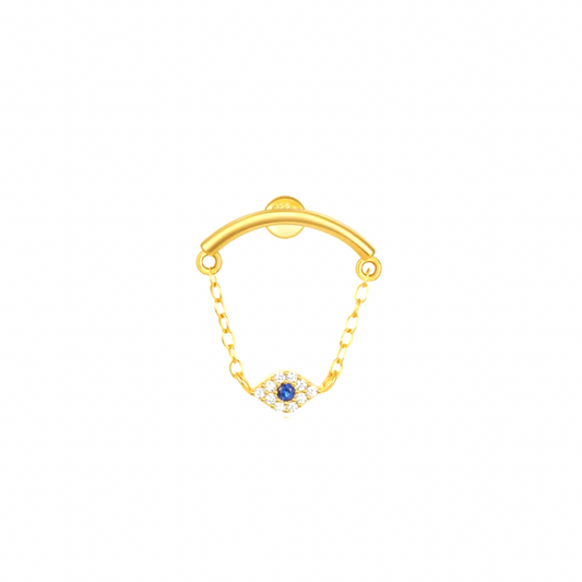 Dangling Evil Eye Chained Curved Bar Stud