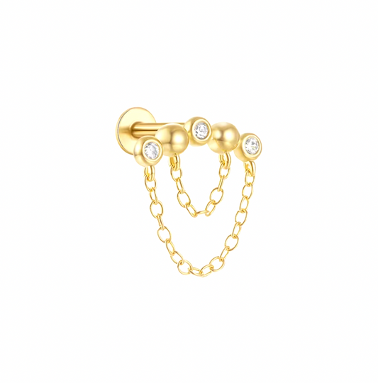 Double Chains Curved Golden Sparkles Stud