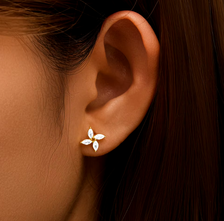 Curved Four Petal Flower Stud