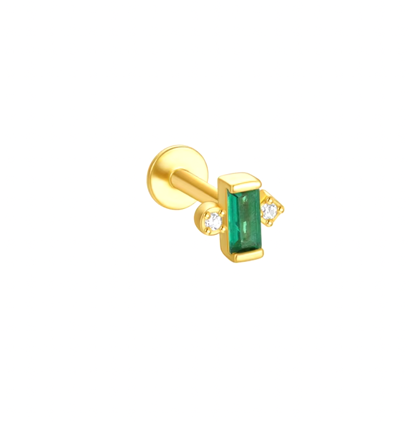 Emerald Baguette with Double Circles Stud