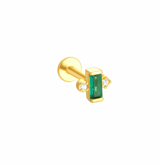 Emerald Baguette with Double Circles Stud