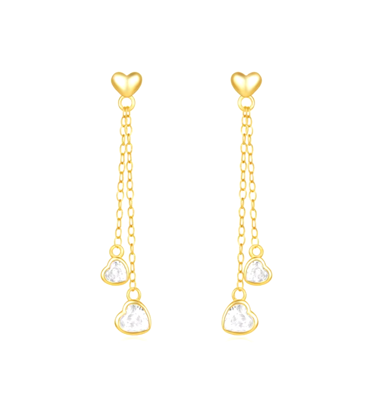 Golden Heart with Dangling Crystal Hearts Tassel Earring