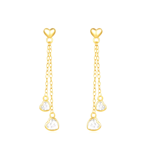 Golden Heart with Dangling Crystal Hearts Tassel Earring