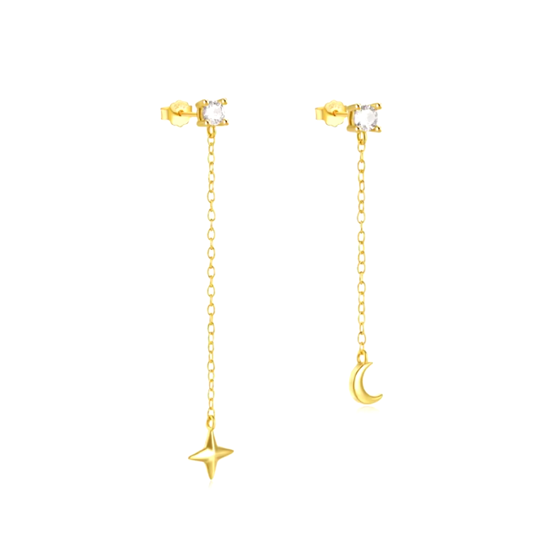 Circle Stone with Dangling Golden Moon Star Tassel Earring