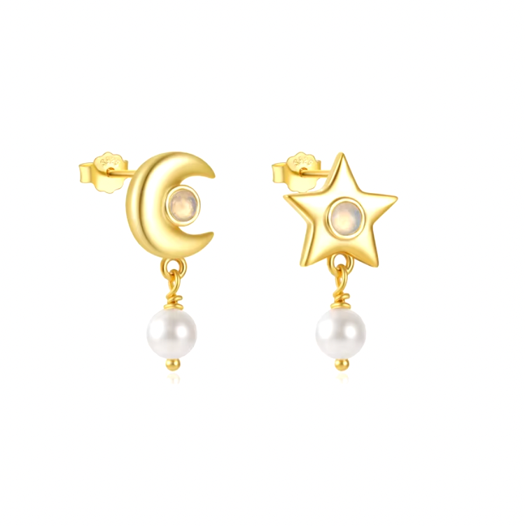 Moon Star with Dangling Pearl Earring