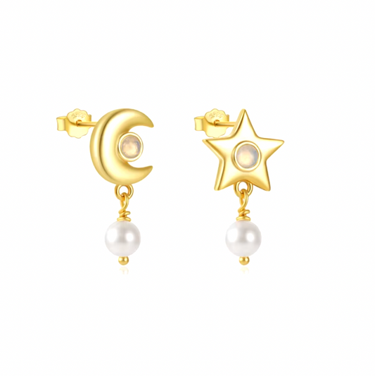 Moon Star with Dangling Pearl Earring