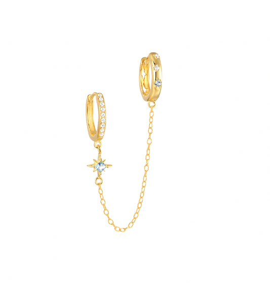 Dangling North Star Chain on Hoops Earring