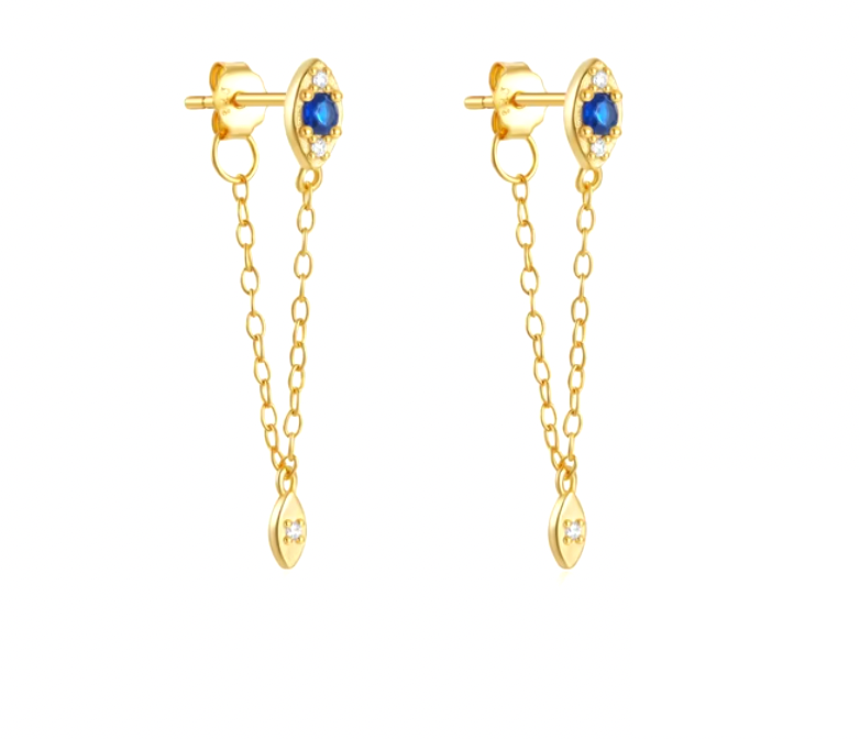 Evil Eye with Dangling Marquise Tassel Earring