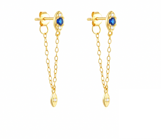 Evil Eye with Dangling Marquise Tassel Earring