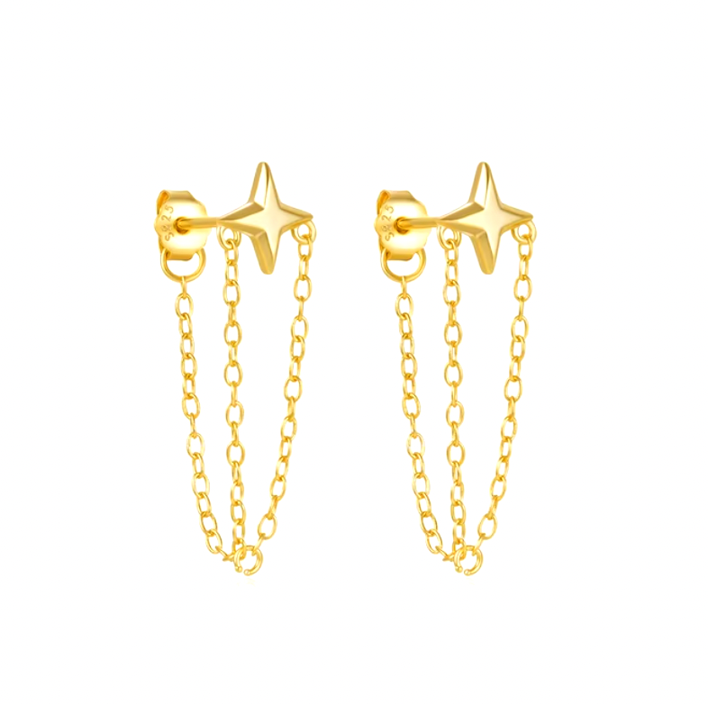 Bold North Star with Dangling Chains Tassel Earring