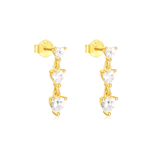 Triple Crystal Hearts Tassel Earring