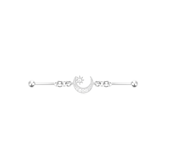 Linked Moon Star Industrial Earring