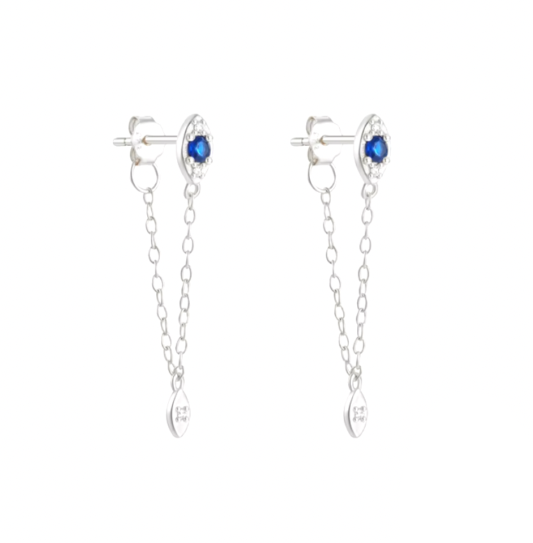 Evil Eye with Dangling Marquise Tassel Earring