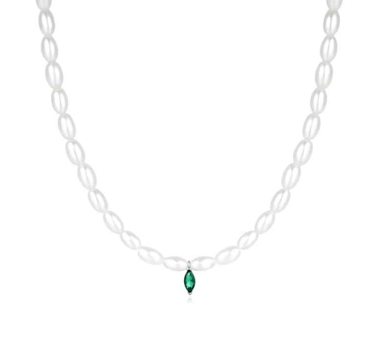 Dangling Emerald Marquise Multi Pearls Necklace