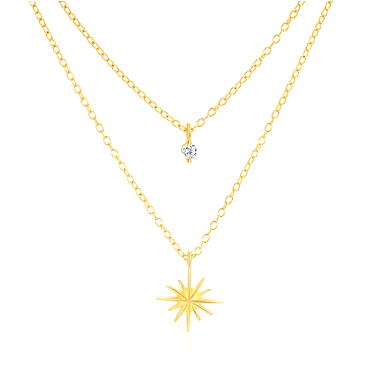 Circle Stone & Sun Double Layered Necklace