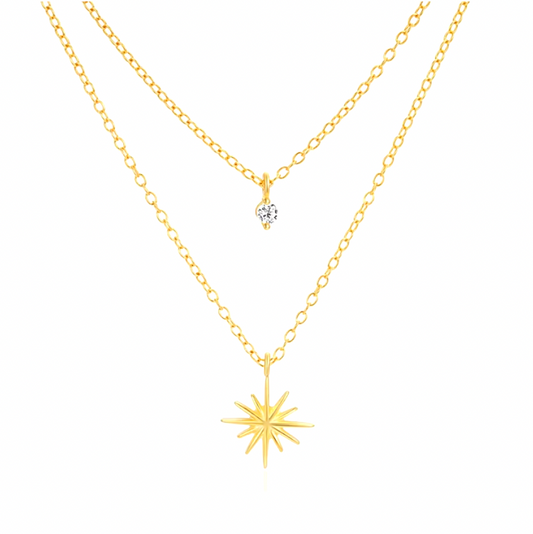 Circle Stone & Sun Double Layered Necklace