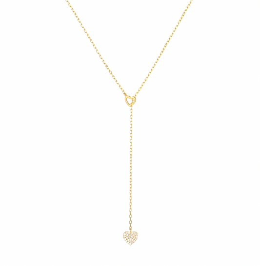 Hollow Heart Pavé Heart Lariat Necklace