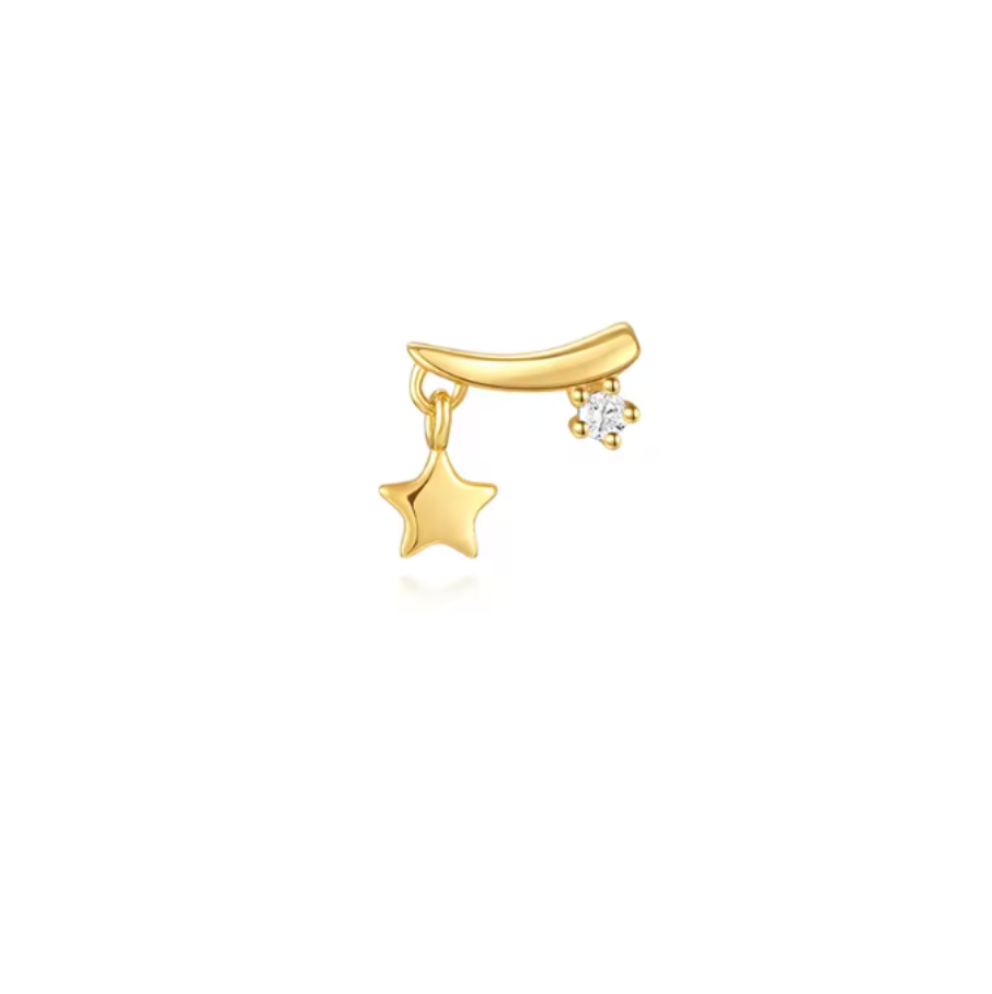 Dangling Star Curved Bar Stud Earring