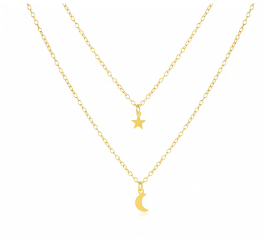 Moon Star Double Layered Necklace