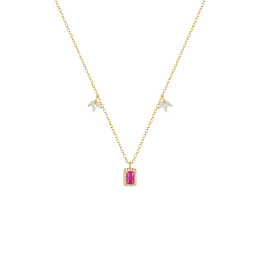 Dangling Pink Baguette Double Lotus Necklace