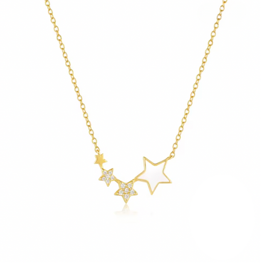 Connected White Enamel Star Pavé Stars Necklace