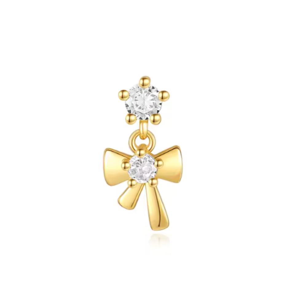 Circle Stone with Dangling Bow Stud Earring