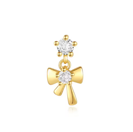Circle Stone with Dangling Bow Stud Earring