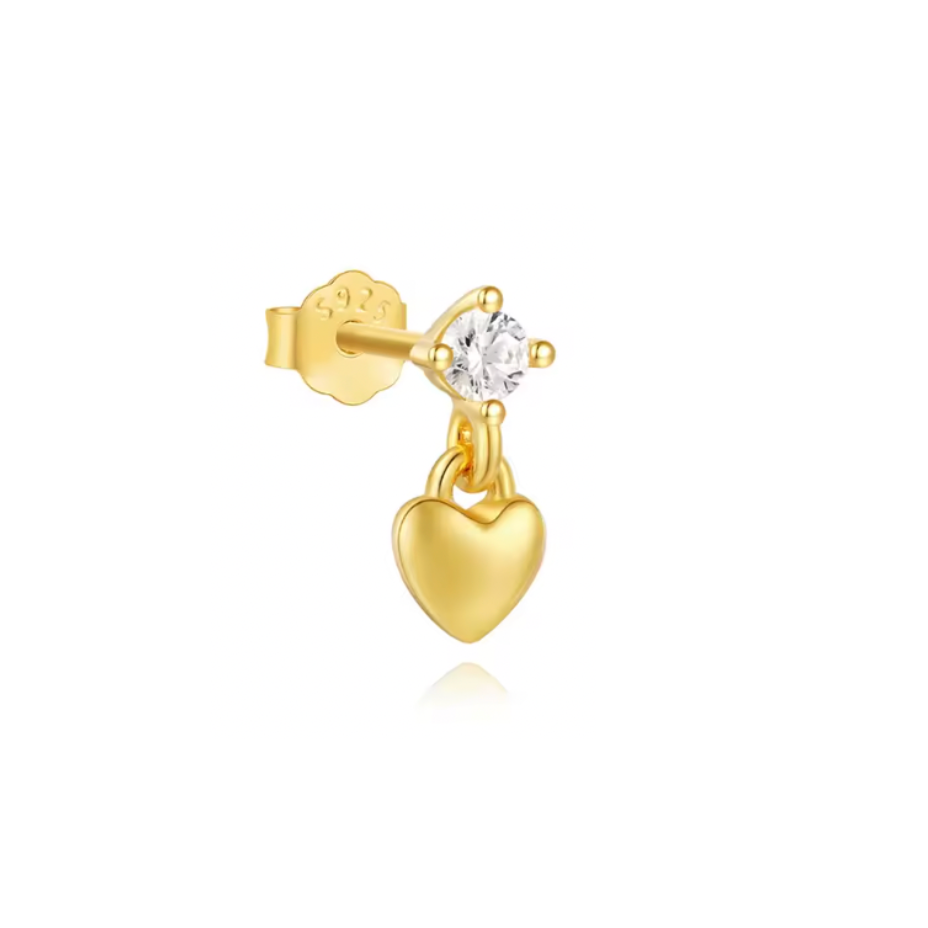 Circle with Dangling Heart Stud Earring