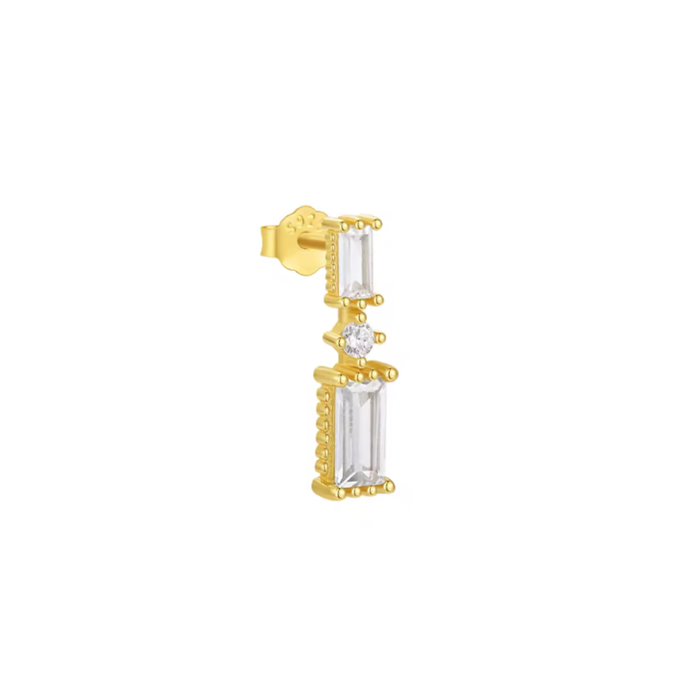 Double Baguettes Circle Stud Earring