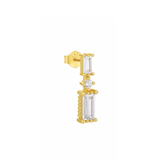Double Baguettes Circle Stud Earring