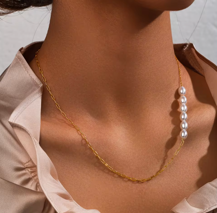 Multi Pearls Chain Necklace