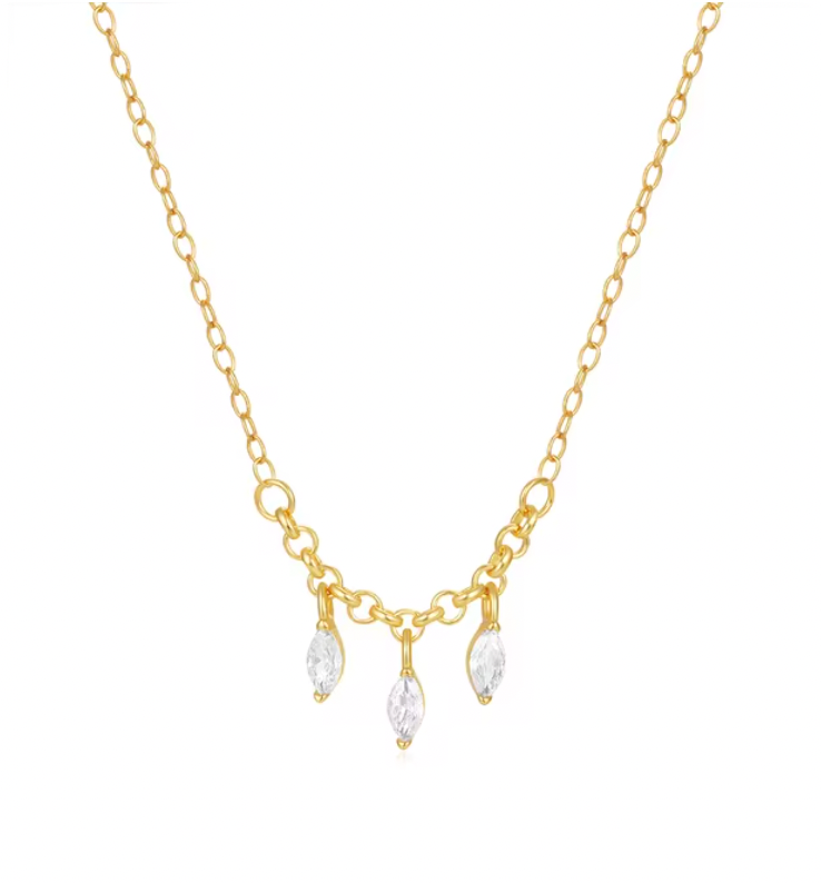 Linked Chain with Dangling Triple Marquise Necklace