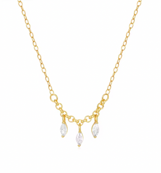 Linked Chain with Dangling Triple Marquise Necklace