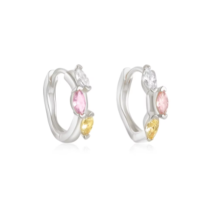 Triple Pastel Marquise Huggie Hoops