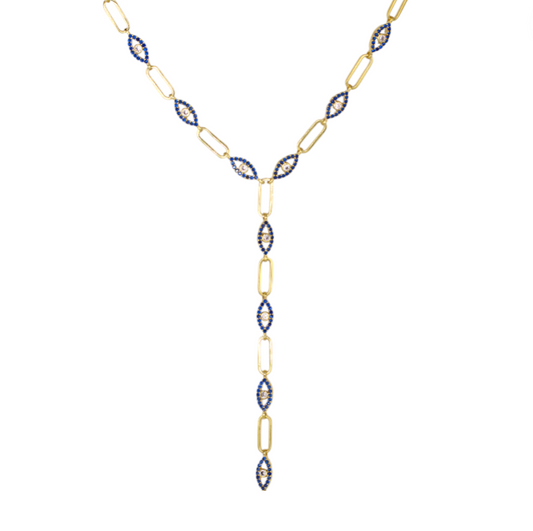 Linked Pavé Evil Eyes Lariat Necklace