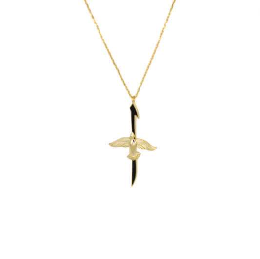 Flying Dove on Sword Necklace