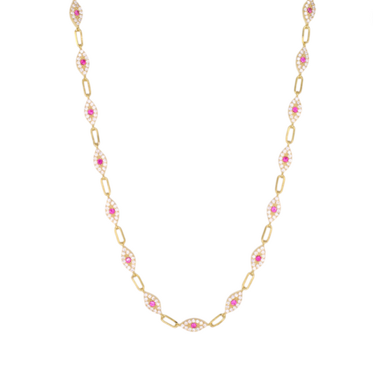 Linked Pavé Evil Eyes Necklace