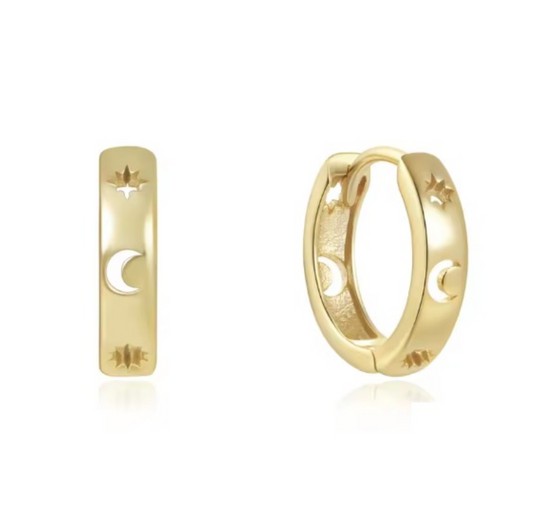 Engraved Moon Huggie Hoop