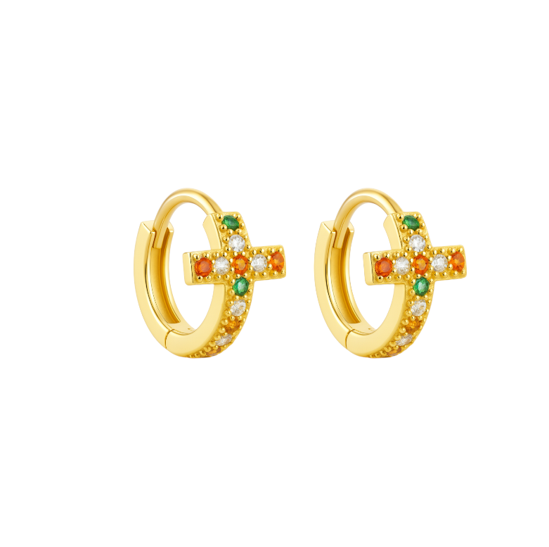 Tangerine Cross Huggie Hoops