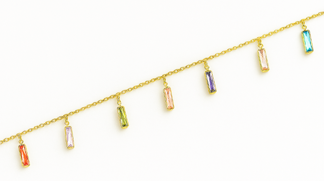 Dangling Rainbow Baguettes Anklet