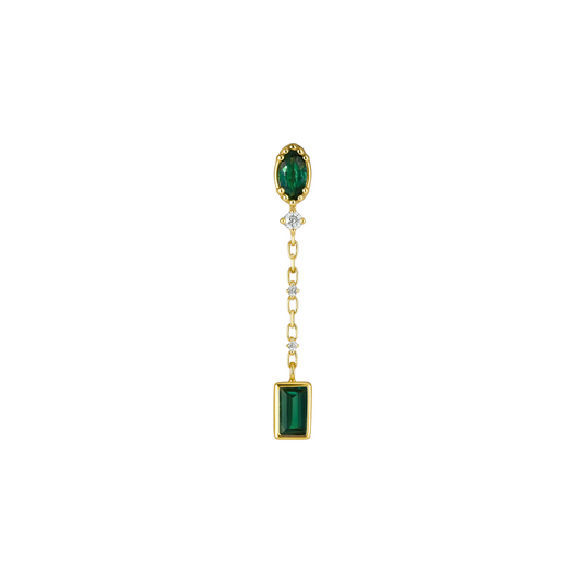 Emerald Oval Drop Baguette Earring