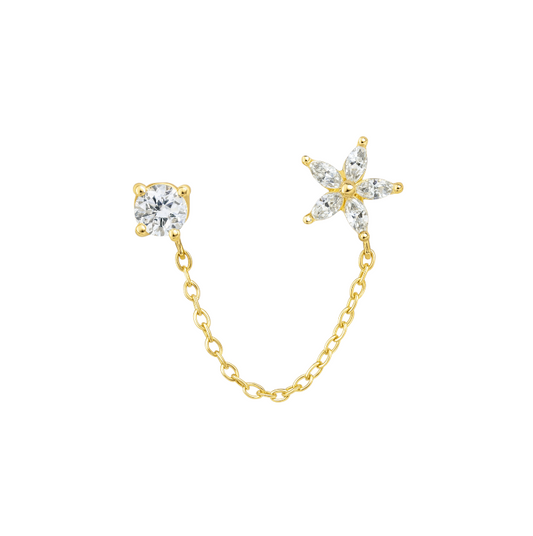 Chain on Flower & Circle Stud