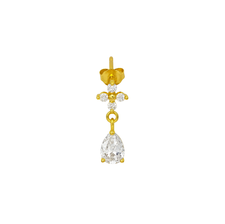 Four Petals Drop Pear Stud